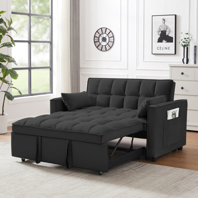 Modern Sofa  Velvet Loveseat Futon Sofa Couch W/Pullout Bed,Small Love Seat Lounge Sofa W/Reclining Backrest,Toss Pillows, Pockets