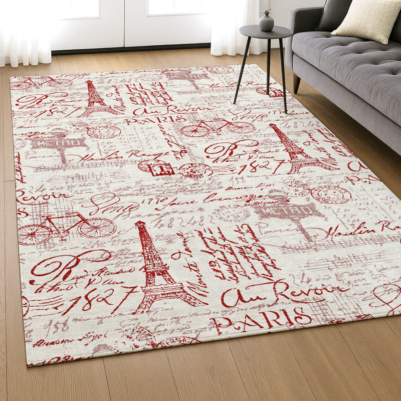 Premium Machine Washable Mayfield AMF2209 novelty Rug, 3' x 5', Red