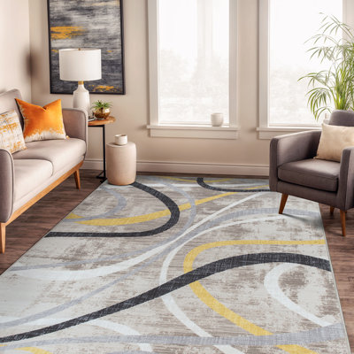 Tapis contemporain à lignes abstraites patinées antidérapantes