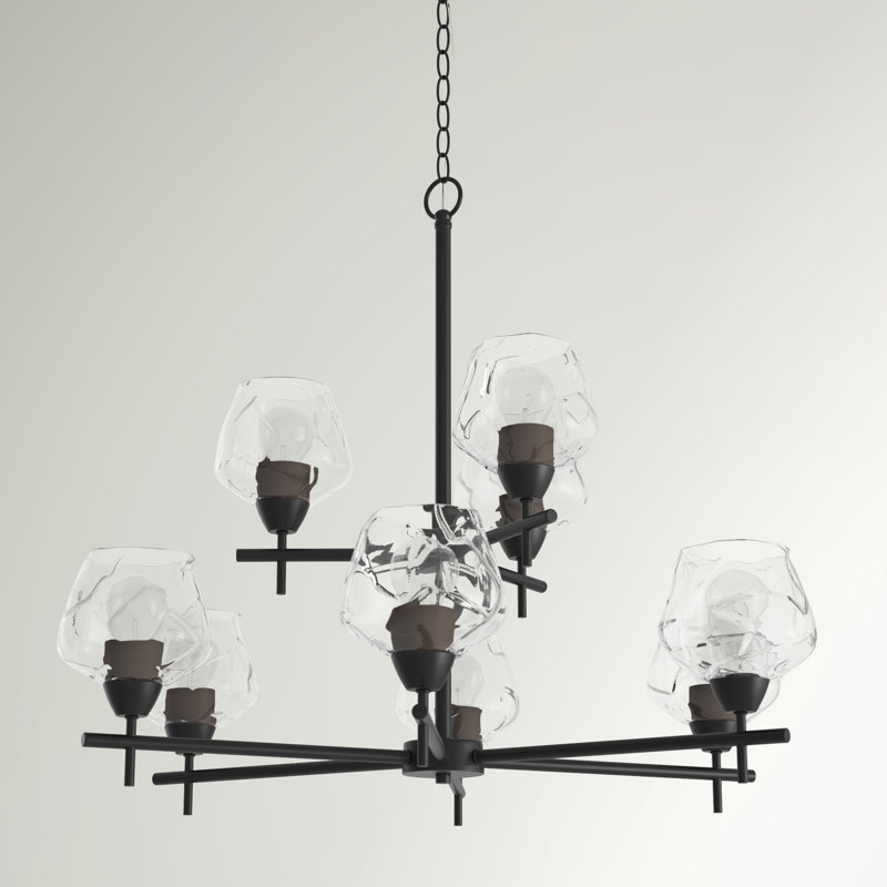 Sand & Stable Chauncee Brushed Nickel With Etched Opal Chandelier, Brushed Nickel, Transparent
