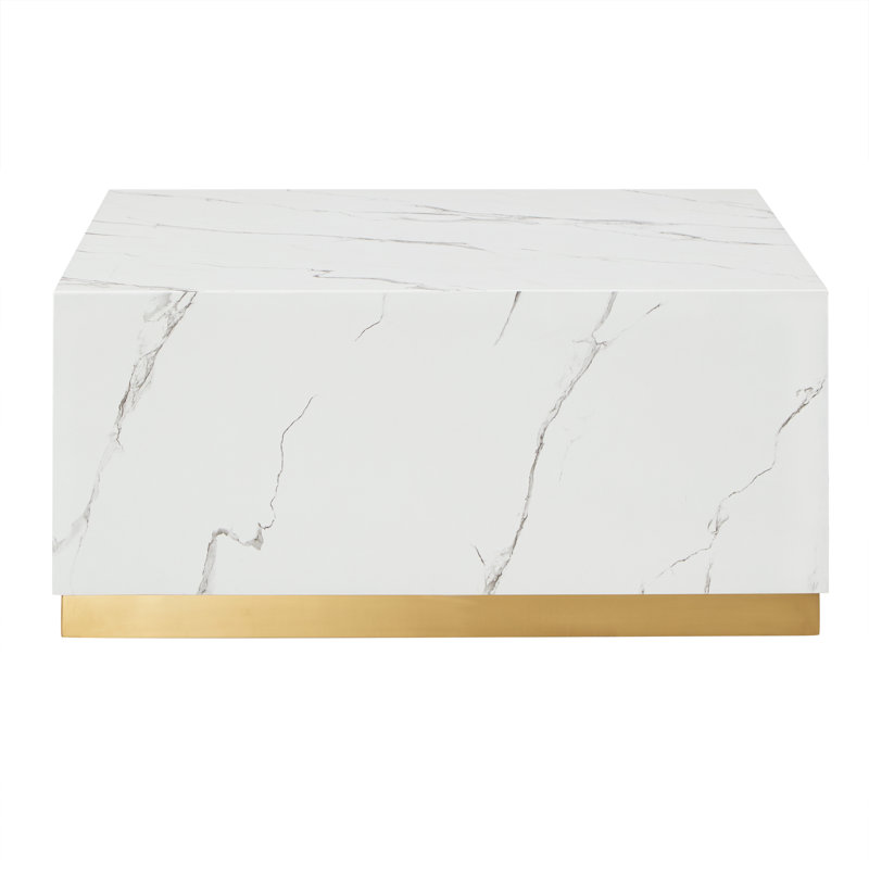 Table carrée en marbre romain avec roulettes, H 16 po x l 35 po x P 35 po, Blanc