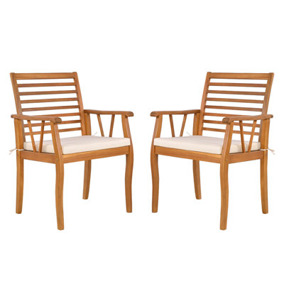 Ensemble de 2 chaises de patio avec dossier incliné et sièges à lattes en bois d'acacia
