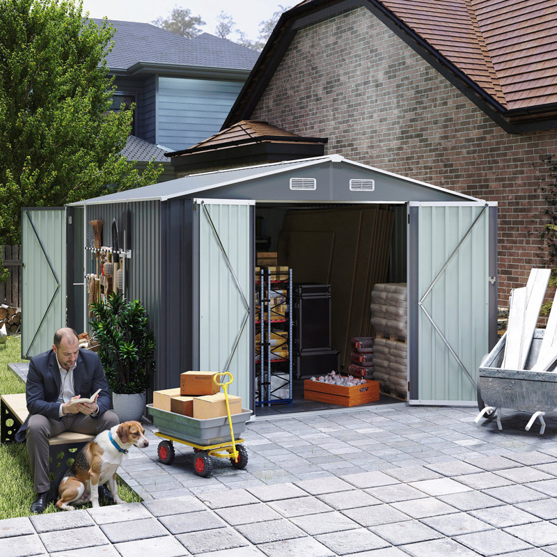 Remise de rangement extérieure 9 x 11 pi avec 3 portes verrouillables, remise pour outils en métal