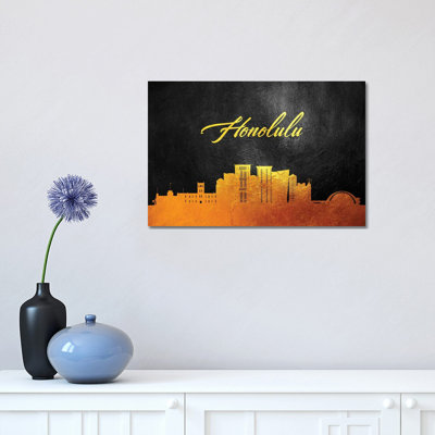 Honolulu Hawaii Gold Skyline by Adrian Baldovino - Wrapped Canvas Print