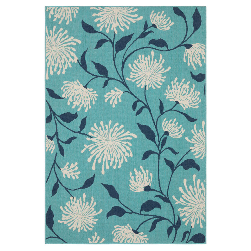 Aganlane Blossoms Blue/ Navy Indoor/Outdoor Area Rug, Rectangle 7'10" x 10'10"
