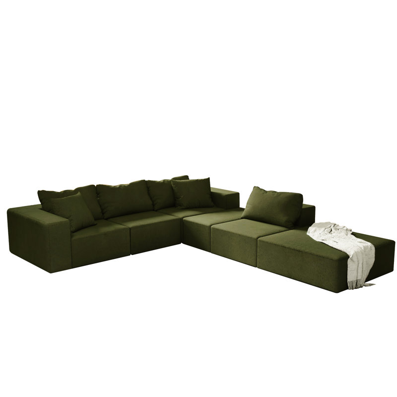 Lit modulaire rembourré en chenille - forme de L de 132 po, 6 coussins, mousse, sans assemblage pour le salon chenille, rembourré de mousse,