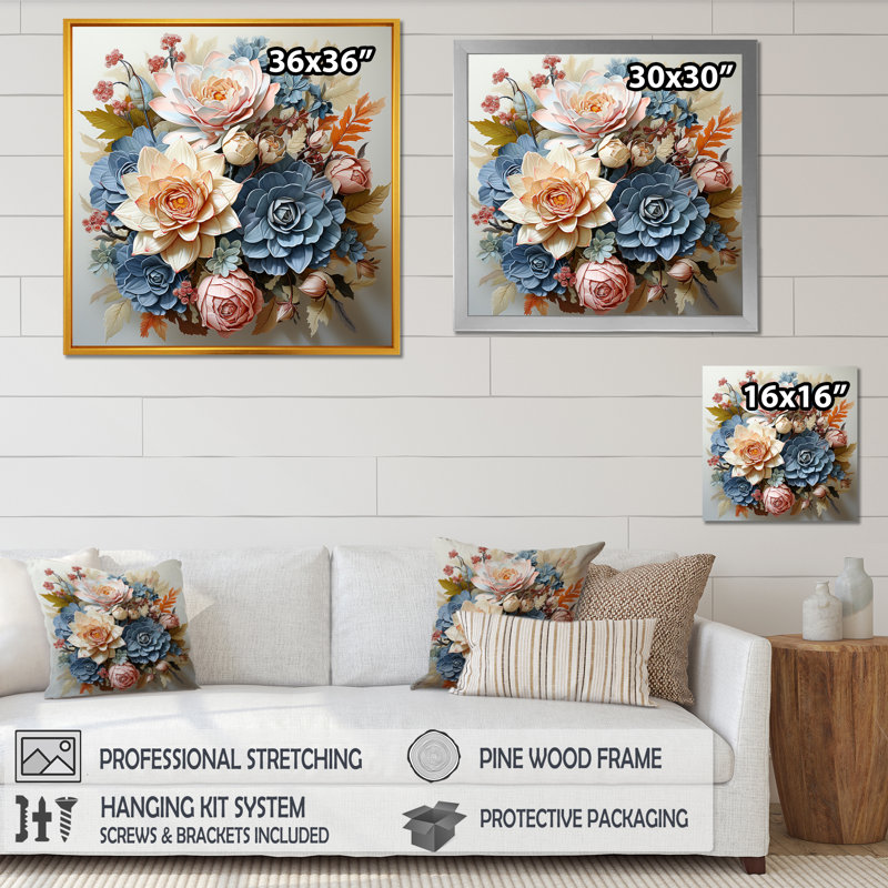 Succulent Bouquet Still Life - reproduction, Cadre simple blanc, H 16 po x l 16 po x P 1 po