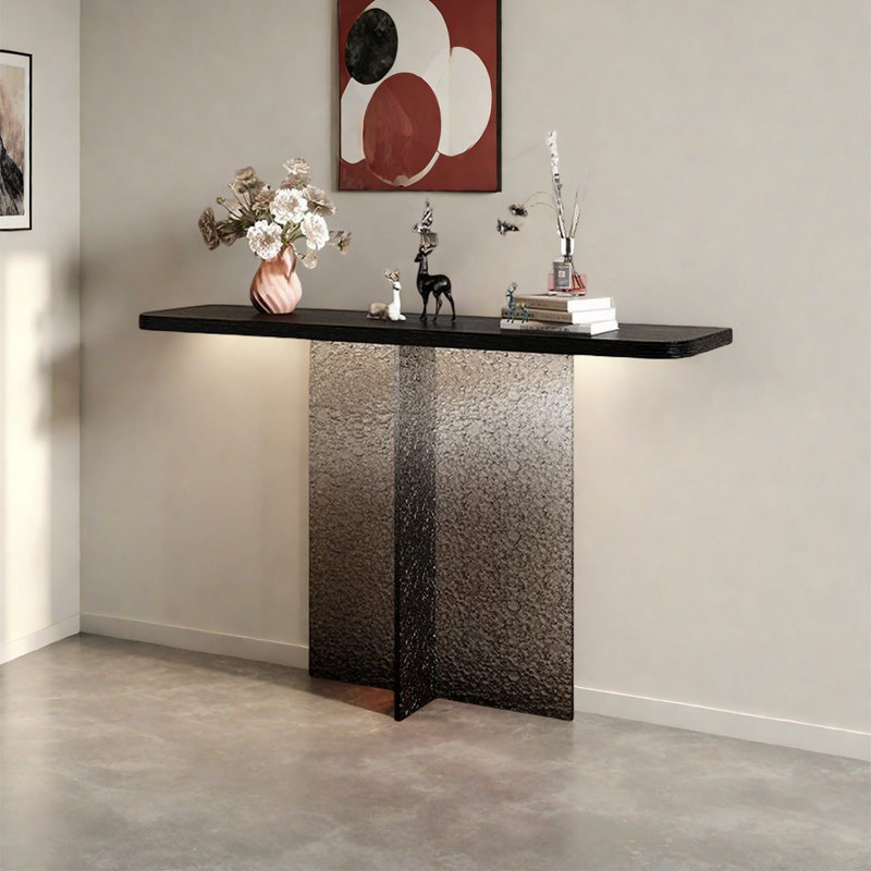 Console moderne et moderne en acrylique, H 29,53 po x l 39,37 po x P 11,81 po, Transparent/noir