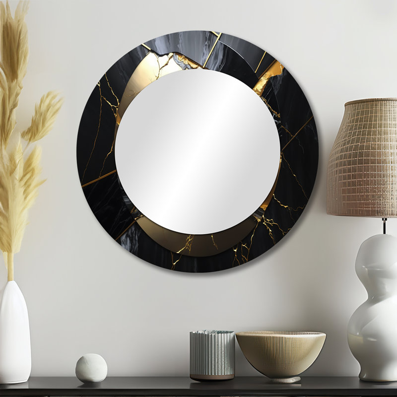 Persayus abstrait Geode Gold III - miroir mural décoratif en marbre, grand miroir rond moderne, impression d'art en métal