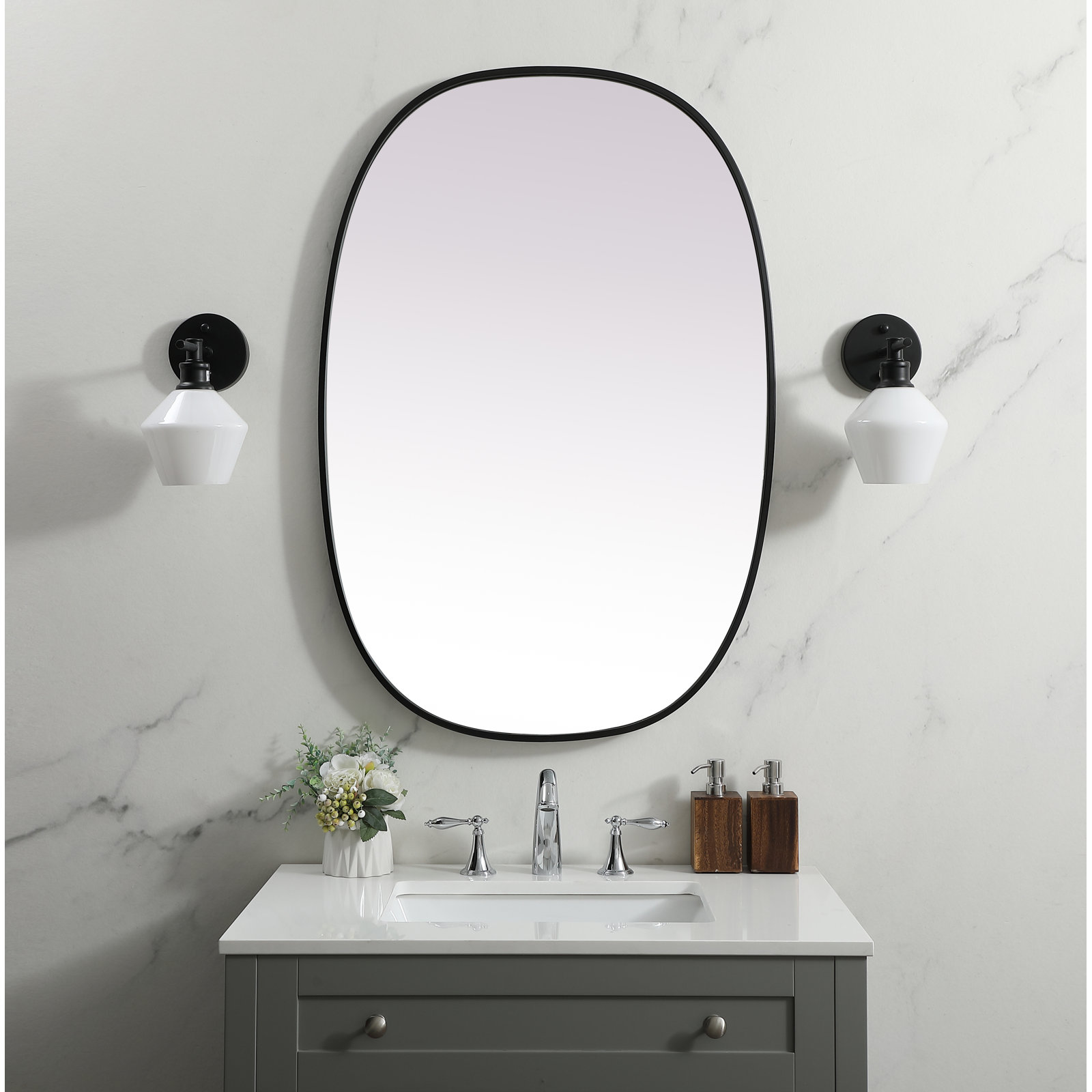 Sabine Metal Curved Oval Wall Mirror, Black, 40" x 27"