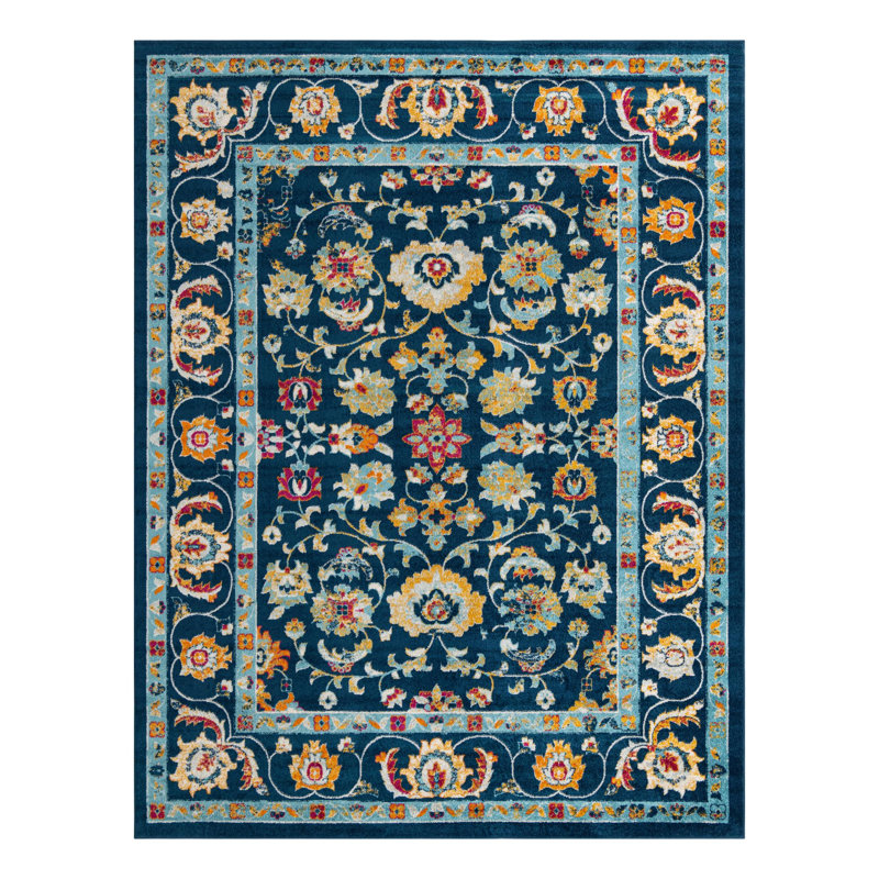 Tapis bleu / jaune / orange à motif floral Arenas, Rectangle 10 pi x 13 pi