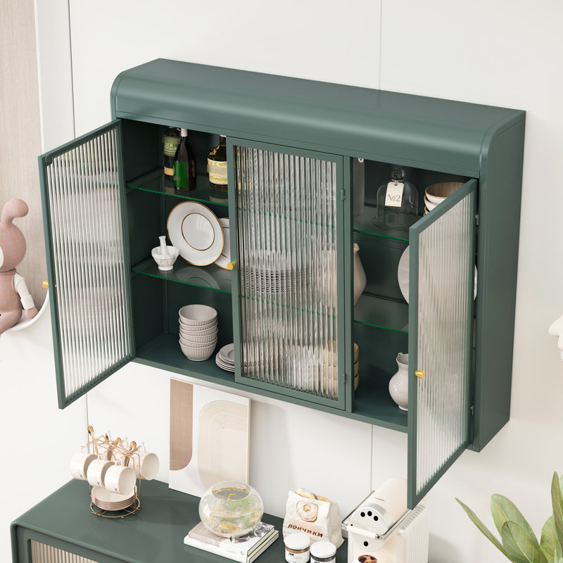 Armoire murale en verre foncé à 3 portes. Élégante pièce de décoration intérieure. Vaste espace de rangement. Et fiable. Installation facile. Fonctionnel et élégant. Pour la cuisine, le salon, la salle de bain. P 34,92 po, 7,98 po