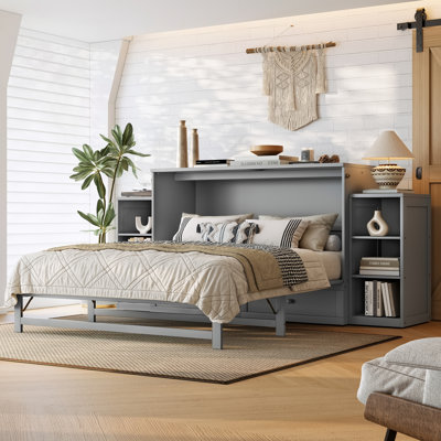 Grand lit escamotable avec tiroirs et tablettes de rangement spacieux. Idéal pour les chambres d'amis ou les chambres compactes. Or