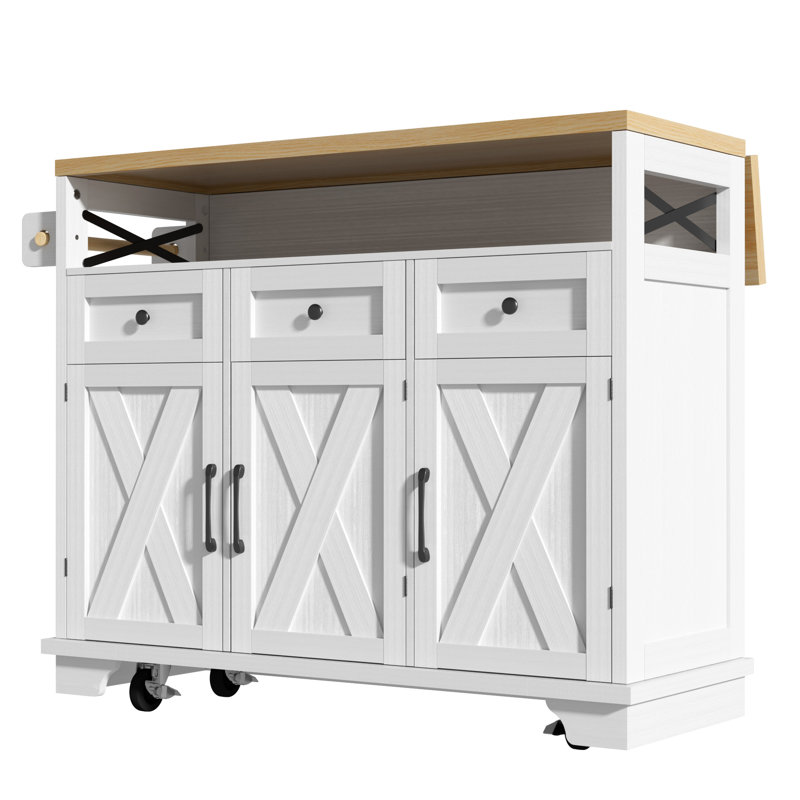 Wood Kitchen Island, White