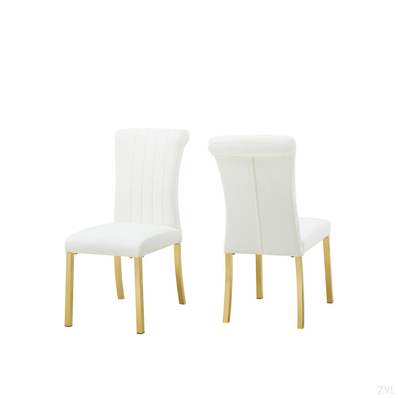 Chaise d'appoint de style contemporain 2pc, Doré, Blanc