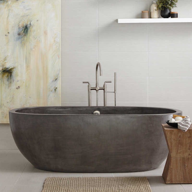 Avalon NativeStone Freestanding Soaking Cement Bathtub, Slate, 23" H x 36" W x 72" L