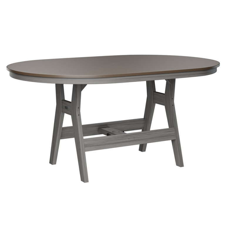 Harbor Outdoor Oval Bar Table, Hammered Top Bronze, 38.87" H x 64" W x 44" D, Driftwood Gray