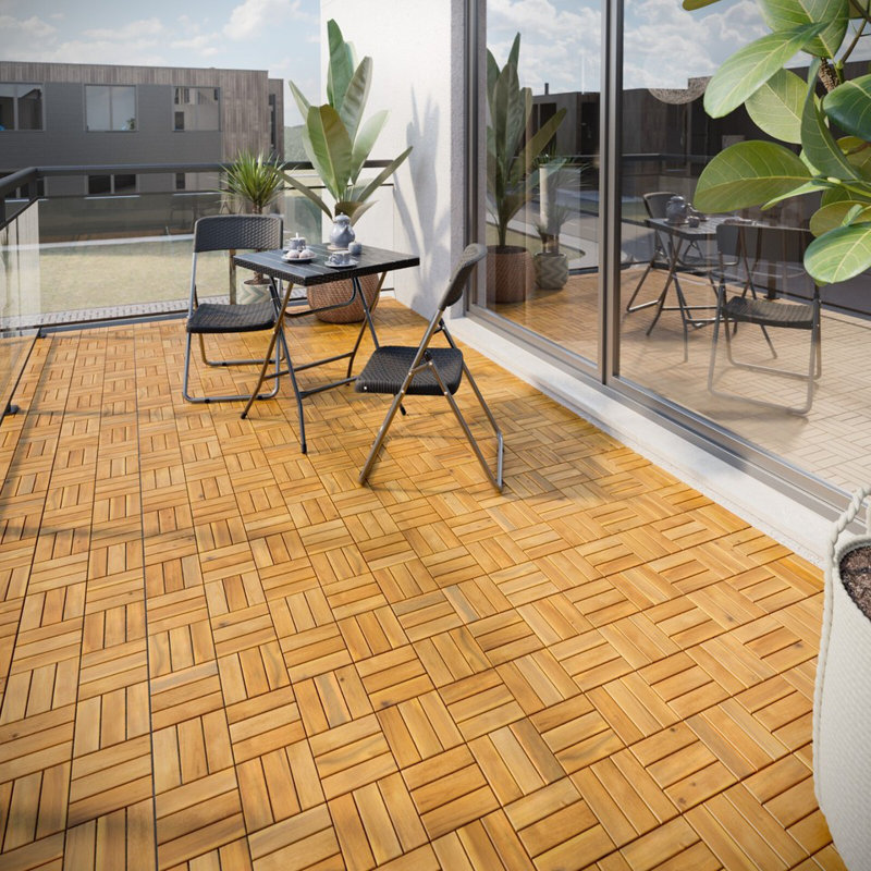 30cm L x 30cm W Solid Wood Interlocking Deck Tile, Teak