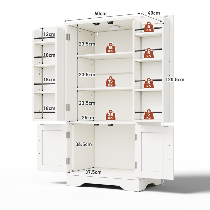 120cm Kitchen Pantry, White