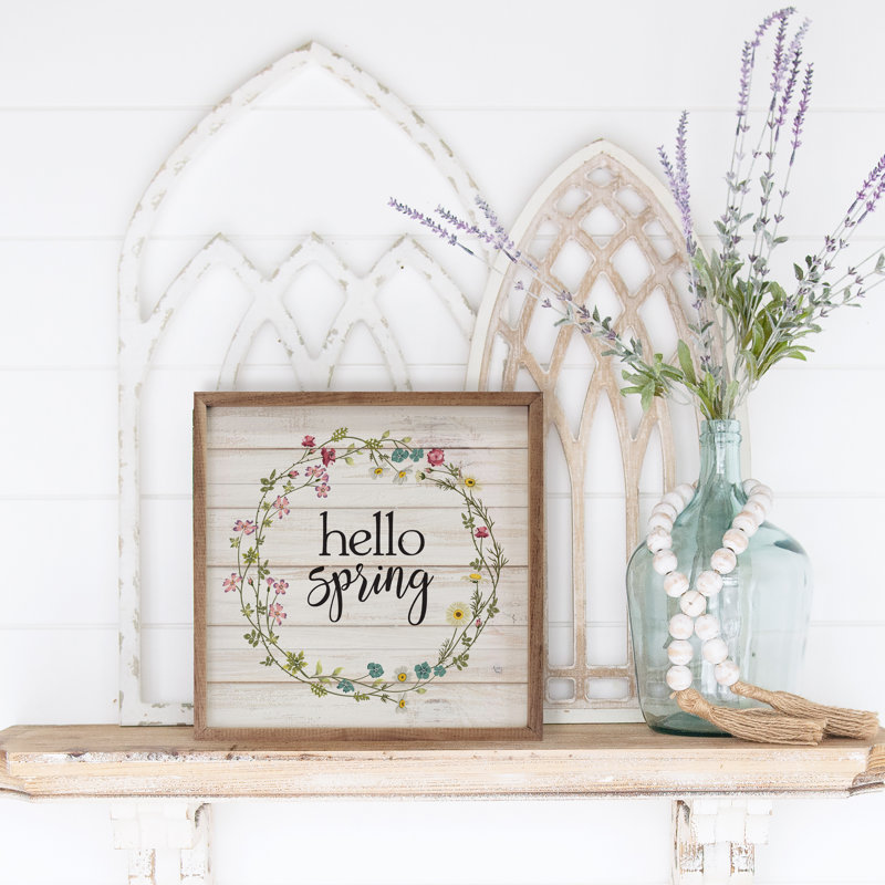 Couronne de printemps Hello Whitewash, H 8 po x l 8 po