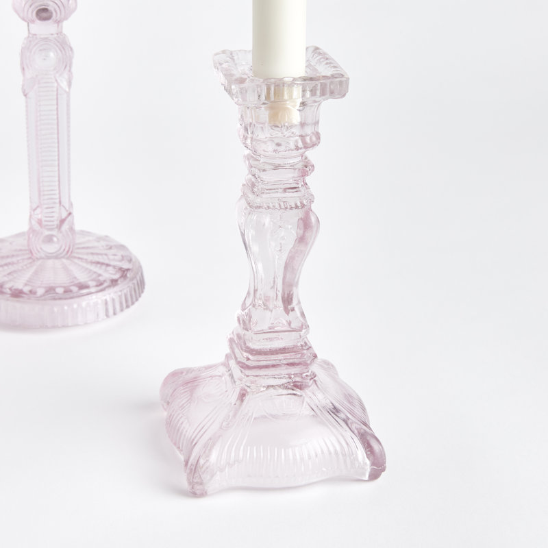 Porte-chandelles Florette en verre rose, ensemble de 3 grands, Grand, Rose