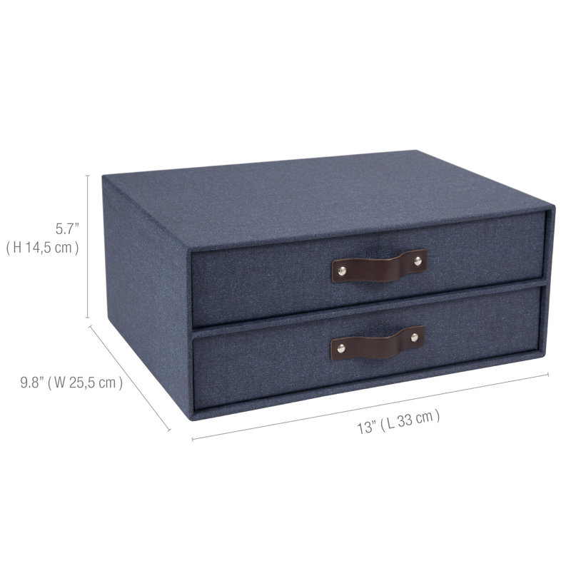 Bigso Birger 2-Drawer Canvas Fiberboard Easy Pull Handle, Canvas Blue