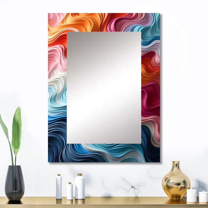 Multicolore Op Art Illusory Profondeur - miroir Op Art, miroir mural moderne unique, impression d'art en métal, 32 po x 24 po