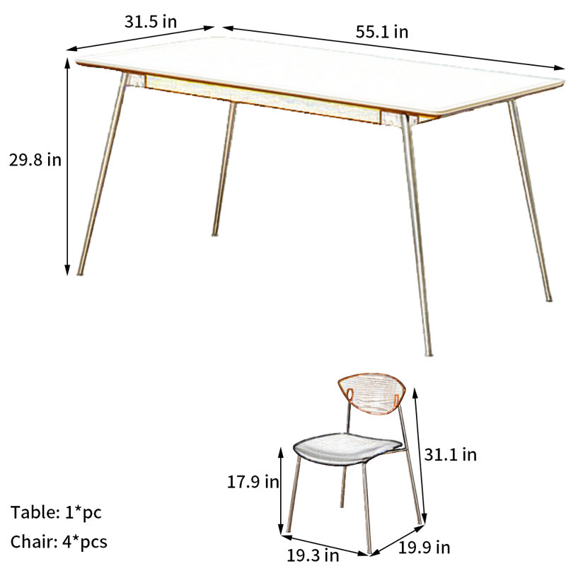 Slate Dining Table Set, 29.8"H x 55.1"L x 31.5"W