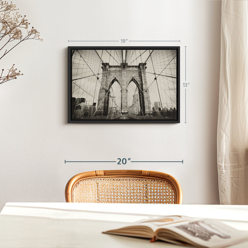 "Art mural pont de Brooklyn monochrome", H 13 po x l 19 po