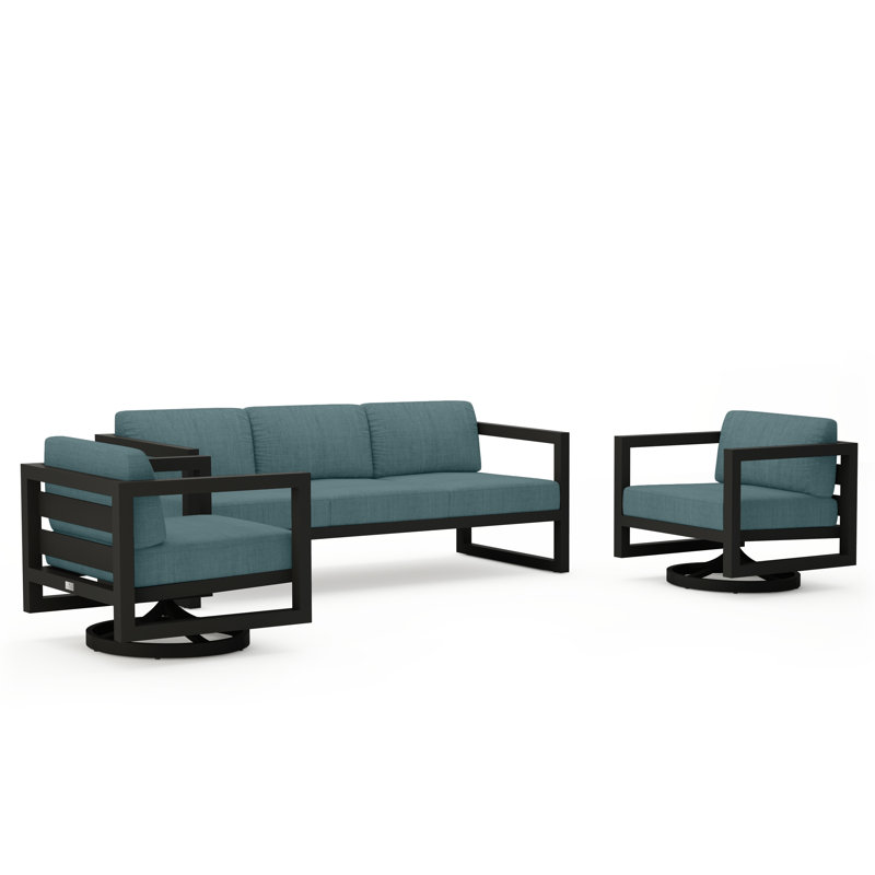 Avion 3 Piece Sofa Set With Swivel, Canvas Charcoal Sunbrella® Canvas, Slate