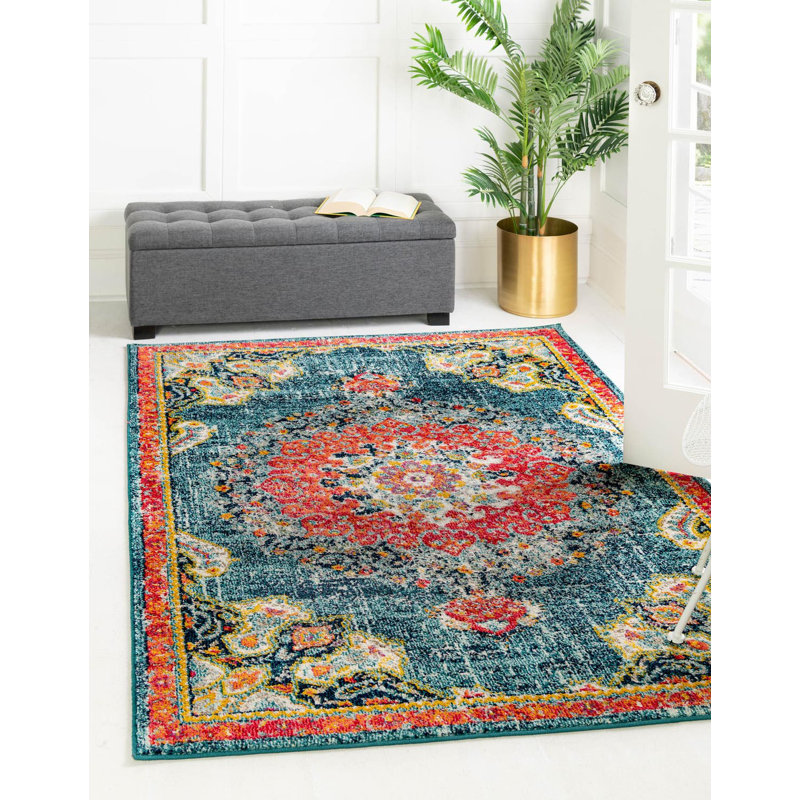 Galyean Oriental Area Rug, Rectangle 10' x 14'1", Turquoise 