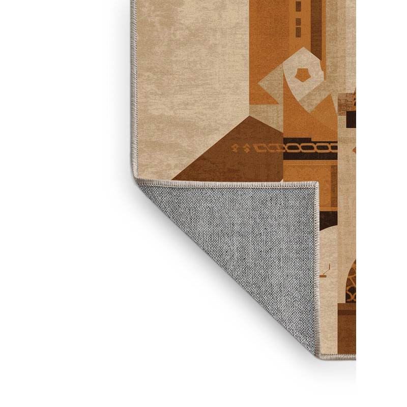 Tapis d'inspiration mondiale Pauleta lavable à la machine en brun - reliure beige, Carré 6 pi