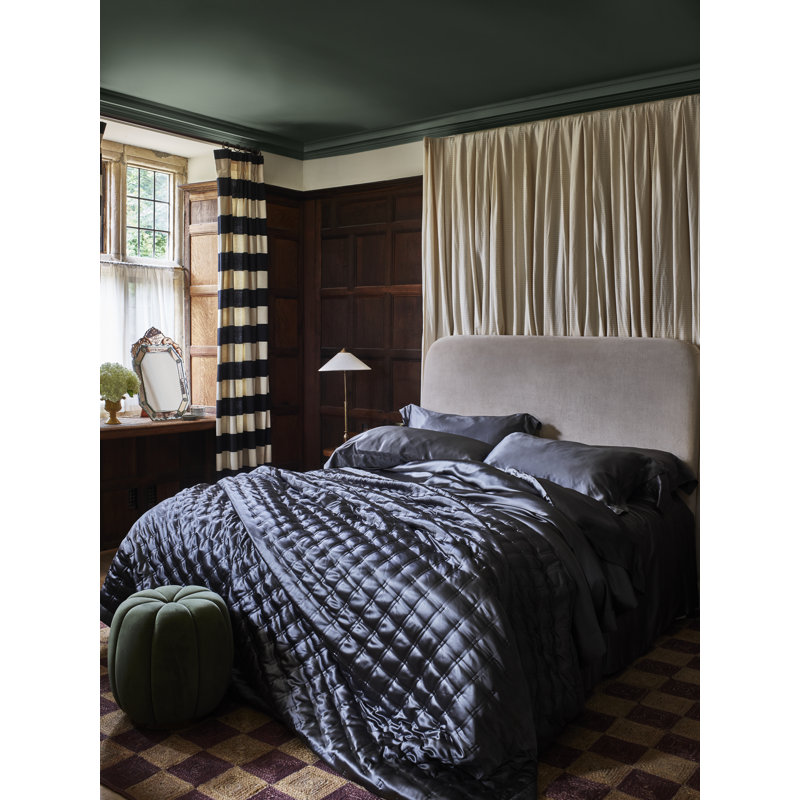 Signature Silk Satin Flat Sheet, 94" W x 112" L, Charcoal