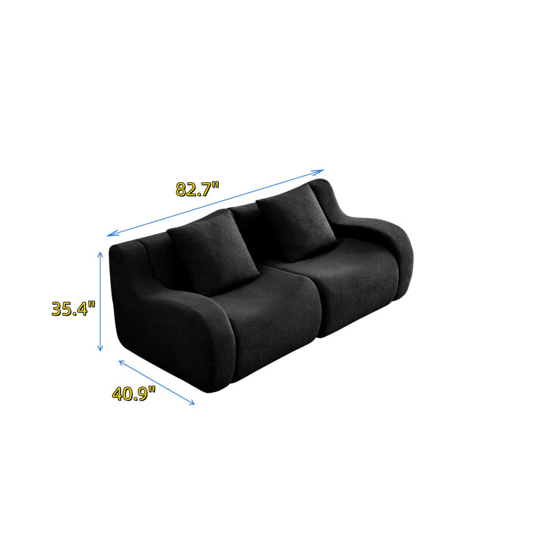 Soft Teddy Fabric Bone-free Two-seater Sofa, Black
