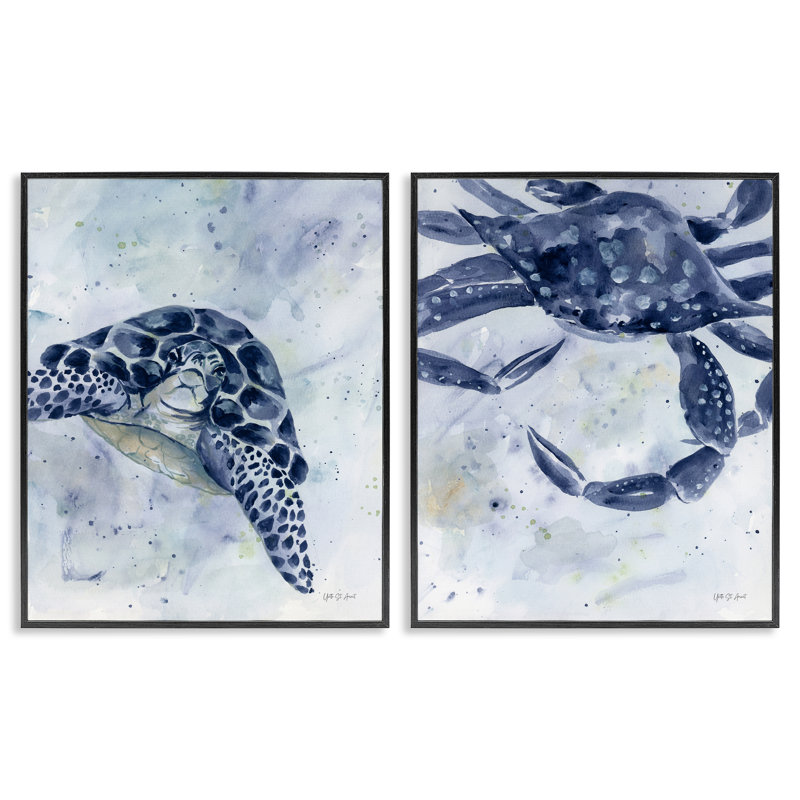 «Sea Creatures Turtle & Crab», ensemble de 2 giclées encadrées par Yvette St. Amant, H 30 po x l 24 po