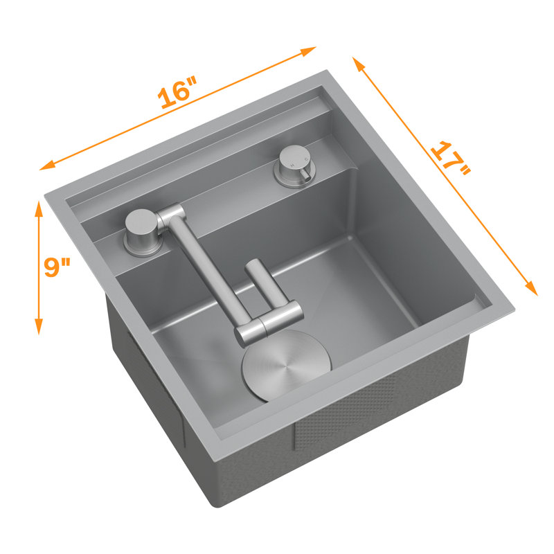 9 L Kitchen Sink RV Sink With A Foldable Tap Inside, Silver