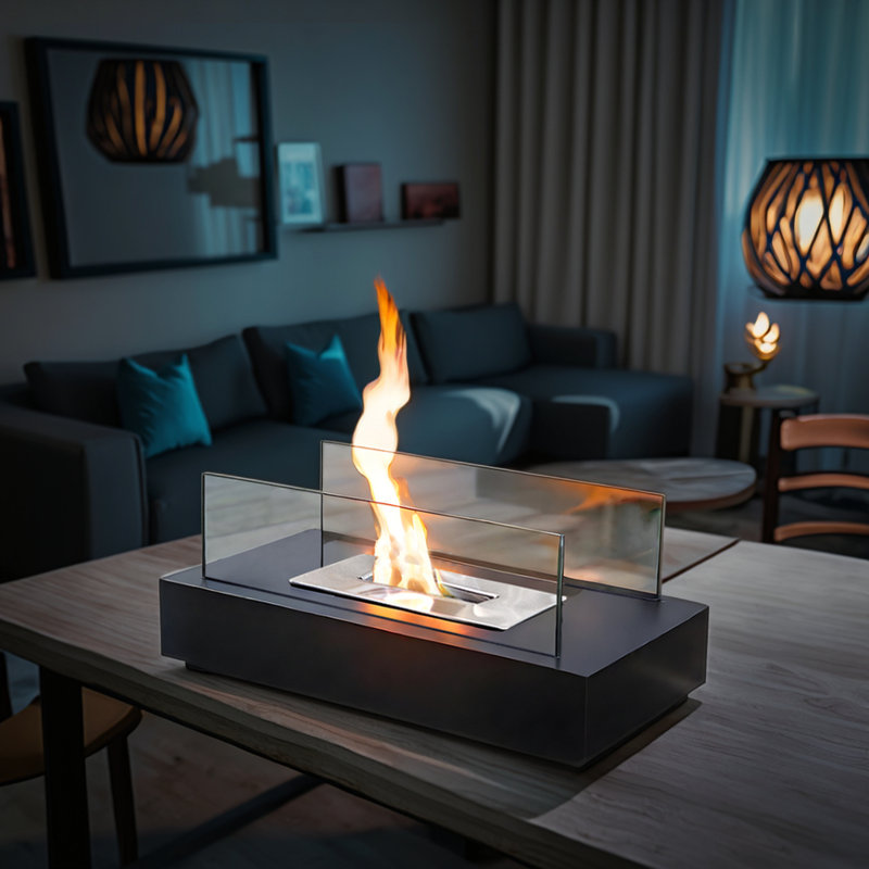 Brittie Bio-Ethanol Outdoor Tabletop Fireplace with Flame Guard, Black