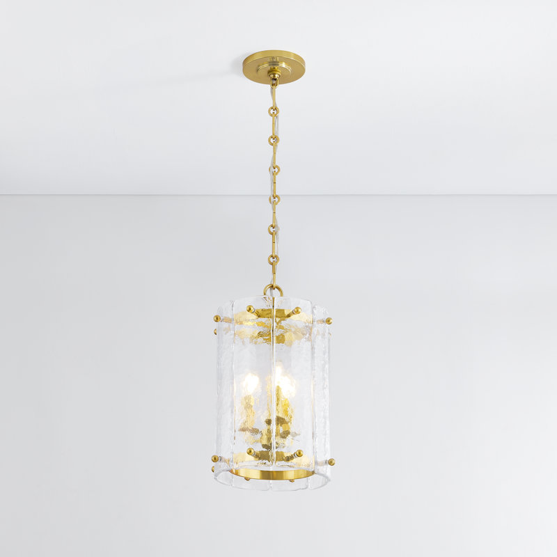 Vintage Polished Brass and Clear Glass 3-Light Pendant Lantern
