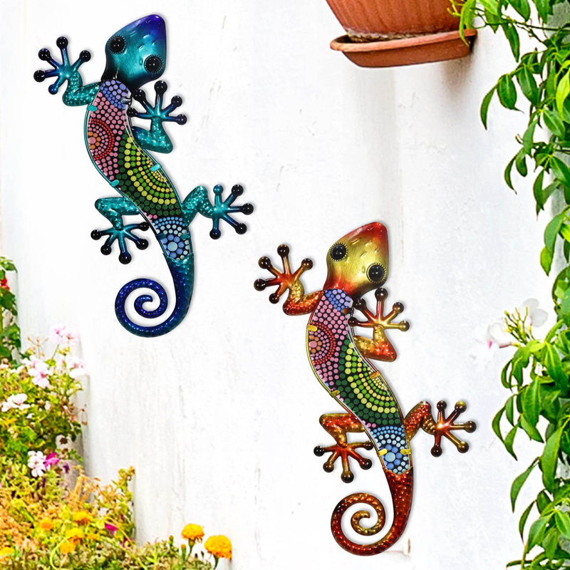 Ensemble de 2 décorations murales gecko en métal