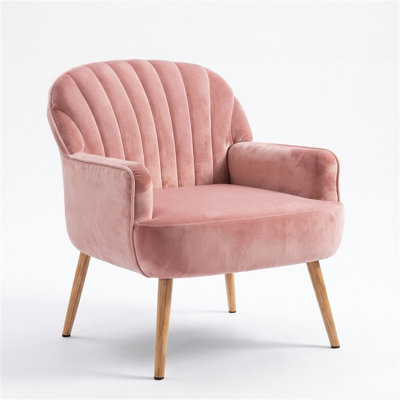 Single Armchair With Metal Legs, Upholstered In Velvet Fabric, Suitable For Living Rooms, Waiting Areas, Bedrooms, Offices, And Cafes.