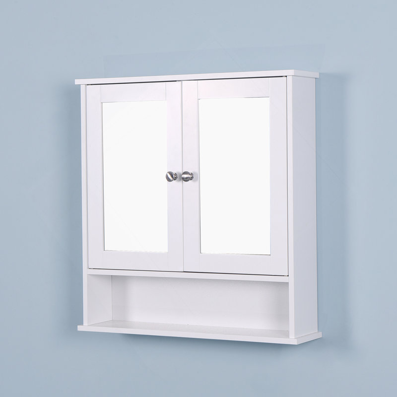 Armoire de salle de bain murale avec 2 portes miroir et tablette réglable