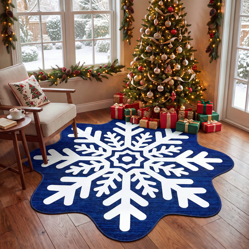 Tapis de Noël lavables, antidérapants, à poils courts et doux, à carreaux, pour salon et chambre., Bleu, 3*3
