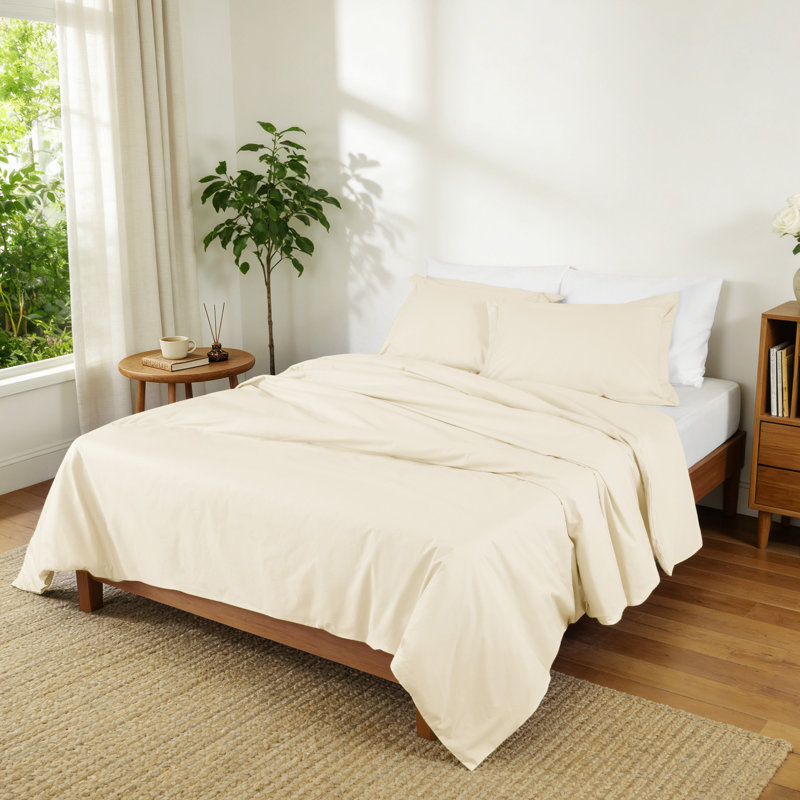 100% Cotton Percale 250 TC Duvet Cover Set With Pillow Sham(S), King Duvet Cover + 2 King Shams, Ivory