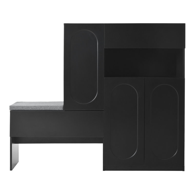 Banc de chaussures exquis avec tablettes réglables et tablettes noires, Noir