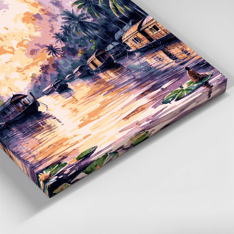 Art mural mauve avec villes, Kerala, Inde, H 11 po x l 14 po