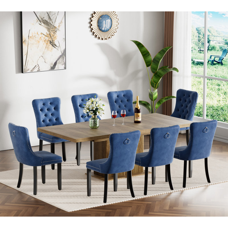 62.99" -78.74" Extendable Dining Table Set, Brown Dining Room Table with Storage & Velvet Dining Chairs with Wood Leg, Rustic Kitchen Dining Table and Chairs Set, Modern Dining Table Set