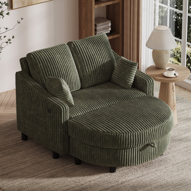 Chaise longue surdimensionnée en velours côtelé avec dossier réglable et repose-pieds avec rangement, Vert