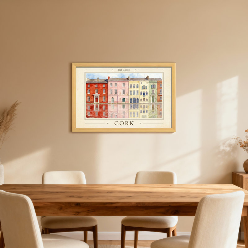 Scène d'eau avec des bâtiments irlandais colorés, H 24 po x l 36 po, Toile tendue, Ne s’applique pas