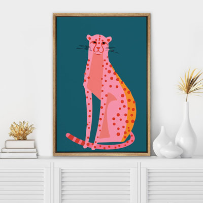"IDÉE4WALL", reproduction d'art sur toile encadrée, décoration de chambre BCBG, rose, orange, guépard, nature, sauvage, dessins, Pop Art, bohème, animaux chics pour le salon, la chambre à coucher, le bureau, encadrée sur toile