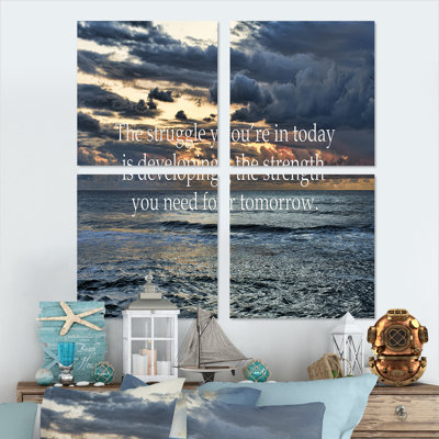 Océan et citation inspirante - ensemble de 4 reproductions d'art sur toile nautiques et côtières